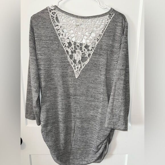 Faded Glory Gray 3/4 Sleeve Relaxed Blouse - Picture 5 of 6